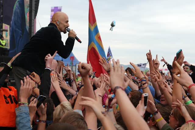 Tim Booth of James performing on the Main Stage at the T in the Park festival in 2014. Picture: Andrew Milligan/PA Wire