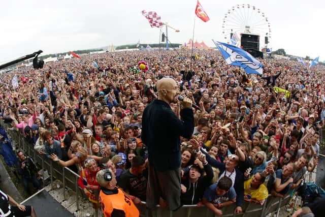 Tim Booth of James performing on the Main Stage at the T in the Park festival in 2014. Picture: Yui Mok/PA Wire