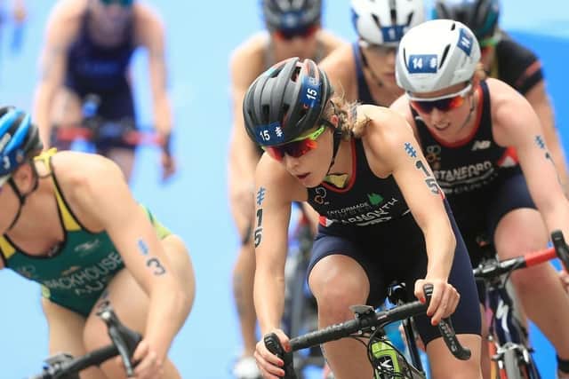 Leeds triathlete Jess Learmonth on the bike. Picture: PA.
