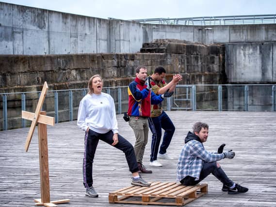 Martha Godber, Nick Figgis, Lamin Touray and Tom Gibbons in rehearsals for Moby Dick, inset May Tether. (Picture: Anthony Robling).