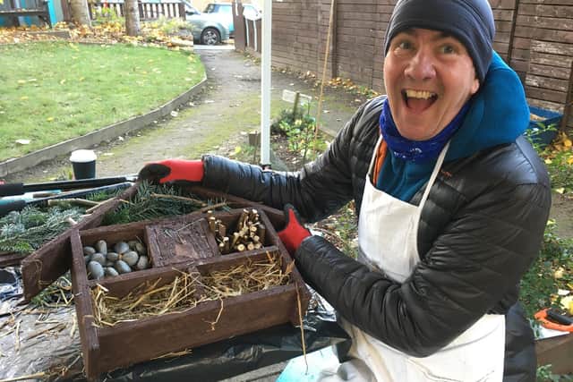 Pictured Rik Weld, who has early-onset Alzheimer's disease. He is pictured at Heeley City Farm in Sheffield after finishing making a bug house. Photo credit: Submitted picture