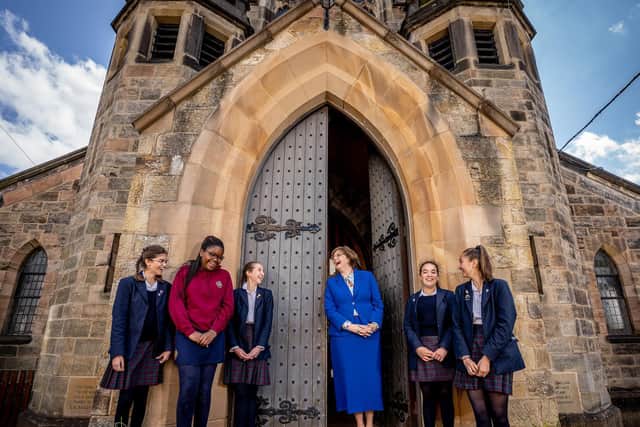 Pictured, Sylvia Brett, (centre) the principal for Harrogate Ladies College for the past eight years, with students from the school. Mrs Breet is on a mission to ensure schools increase opportunities for girls to pursue STEM subjects in education. Photo credit: Submitted picture