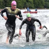 Splashing out: Alistair Brownlee, second left, exits the water during the 2019 ITU World Triathlon Series Event in Leeds.