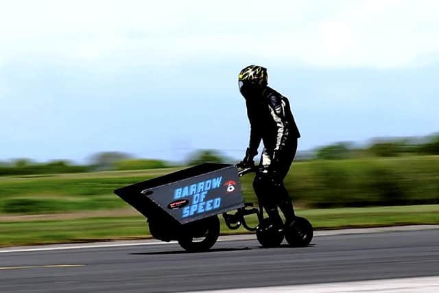 Videos show new speed world records being set for the fastest wheelie bin, wheelbarrow - and a bar stool. Pictures: SWNS