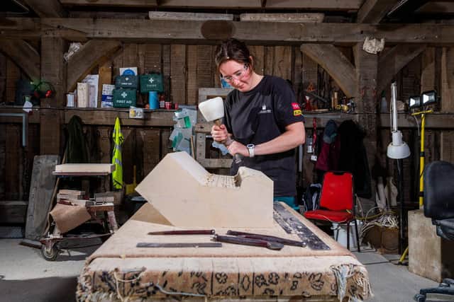 Emma Waitzmann, 21,an apprentice stonemasons at York Minster.