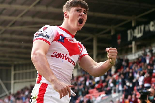 HAT-TRICK: Jack Welsby scored three tries as St Helens defeated Hull FC on Friday night. Picture: Getty Images.