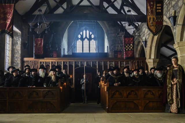 Anne Boleyn's trial at Great Kings Hall, filmed at St Michael's Church, Emley
Credit Parisa Taghizadeh / Fable / The Falen Falcon