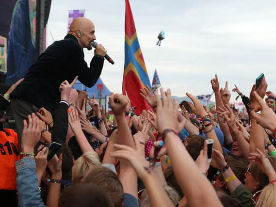 Tim Booth of James performing at T in the Park in 2014. Picture: Andrew Milligan/PA