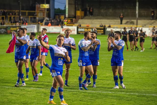 Richie Myler and the Rhinos at full-time.
 (Picture: Bruce Rollinson)