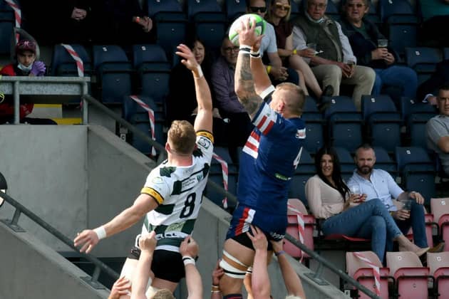 In his final game, Matt Challinor of Doncaster Knight  claims a high ball from the lineout against Nottingham (Picture: Gary Longbottom)