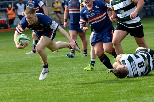 Howard Packman of Doncaster Knights skips through the Nottingham defence to score a try  (Picture: Gary Longbottom)