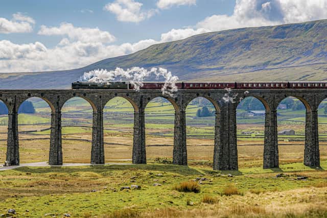 The British India Line loco crosses the Ribblehead Viaduct heading towards Settle from Carlisle. The Cumbrian Mountain Express is the first steam train of the year to run following lifting of coronavirus restrictions. Picture Tony Johnson.