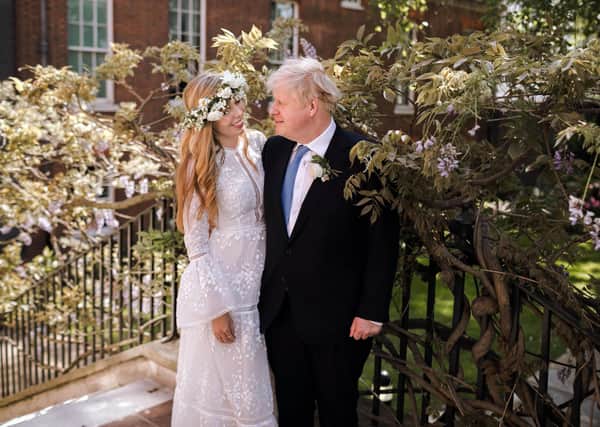 Boris Johnson in the Downing Street garden after he married his partner Carrie Symonds in Westminster Cathedral.