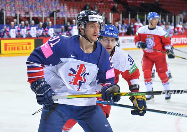 Ben Lake, pictured in action during the 6-1 defeat to the Czech Republic on Saturday in Riga. Picture: Dean Woolley.