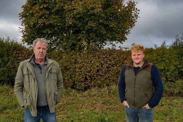 Jeremy Clarkson with Kaleb, who helped the star learn more about farming life. Picture: PA/Amazon Prime