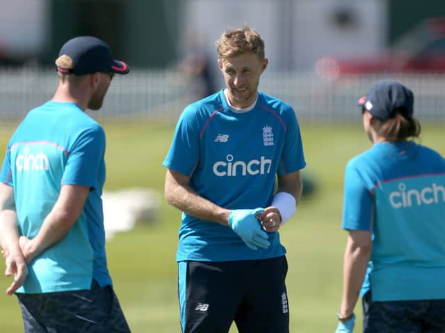 Anxious moment: Yorkshire’s England Test captain Joe Root is treated after being struck on the hand in the nets, but should be fit to face New Zealand. Picture: Steven Paston/PA