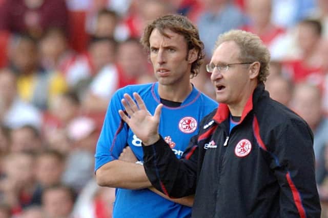 Middlesbrough's then manager Gareth Southgate (left) and assistant manager Malcolm Crosby.