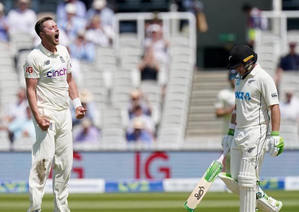 Got him: England's Ollie Robinson celebrates taking the wicket of New Zealand's Tom Latham.