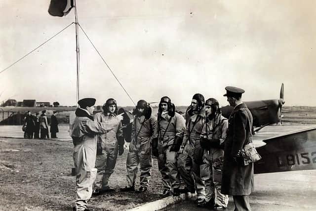 Yves Mahé with French airmen retraining for RAF aircraft. (Image copyright of Loïc Mahé, shared with the AFHG)