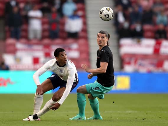 Jude Bellingham, pictured on his first senior England start in Wednesday night's friendly against Austria at the Riverside Stadium. Picture: PA.