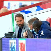 England manager Gareth Southgate in conversation with his bench at the Riverside Stadium. Picture: PA