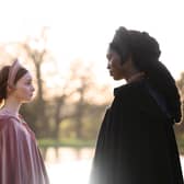 This scene, with Anne Boleyn (Jodie Turner-Smith) and Jane Seymour (Lola Petticrew) was filmed at Castle Howard. Credit Fable / The Falen Falcon