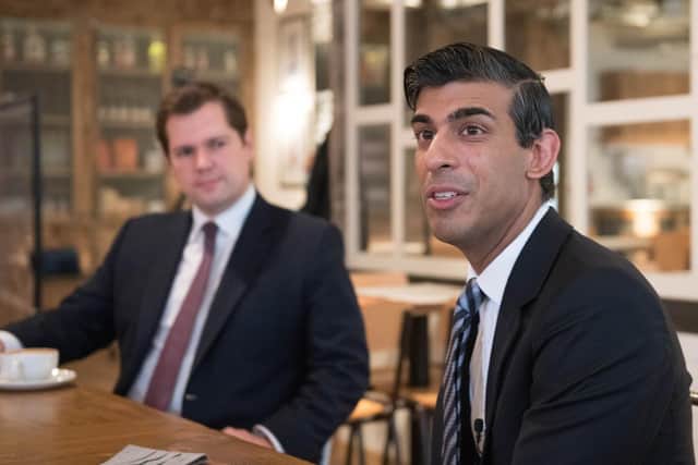 Chancellor of the Exchequer Rishi Sunak (right) with Housing Secretary Robert Jenrick, hosting a roundtable for business representatives at Franco Manca in Waterloo, London. Pic: PA