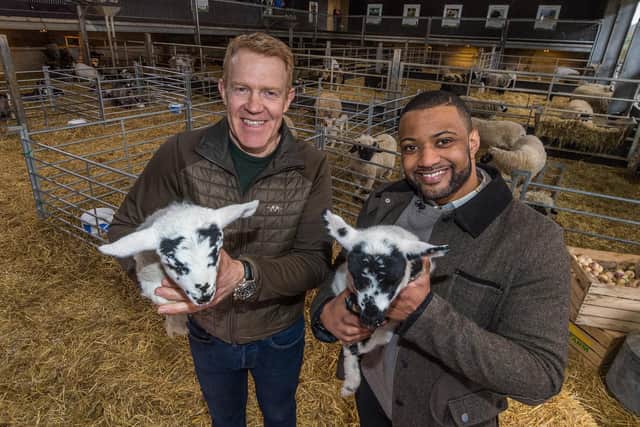 JB Gill with Countryfile presenter Adam Henson while filming at Cannon Hall Farm in 2018. (YPN).