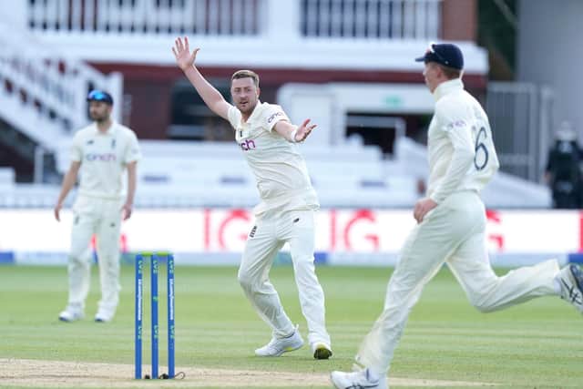 This was England's Ollie Robinson in Test match action at Lord's on Saturday.