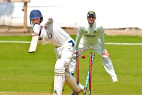 Unlucky 13: Batley opener Abdul Wahid is bowled by Sam Lodge for 13. New Farnley won the Bradford League game by nine wickets. Picture: Steve Riding