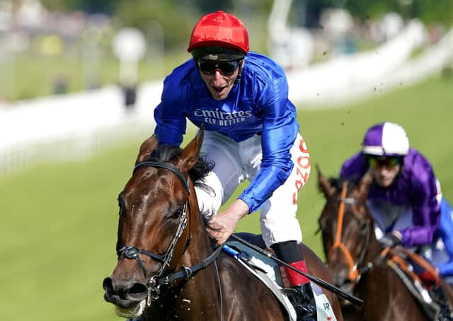 This was Adam Kirby and Adayar winning the Cazoo Derby at Epsom.