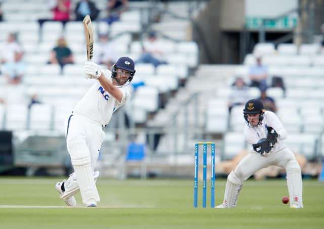 LEADING MAN: Dawid Malan drives through the covers on his way to reaching 150 at Headingley against Sussex. Picture by John Clifton/SWpix.com