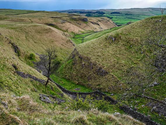 View of the dry limestone valley Conistone Dib in the Upper Wharfedale Valley towards Kilnsey Moor. Picture: Tony Johnson.