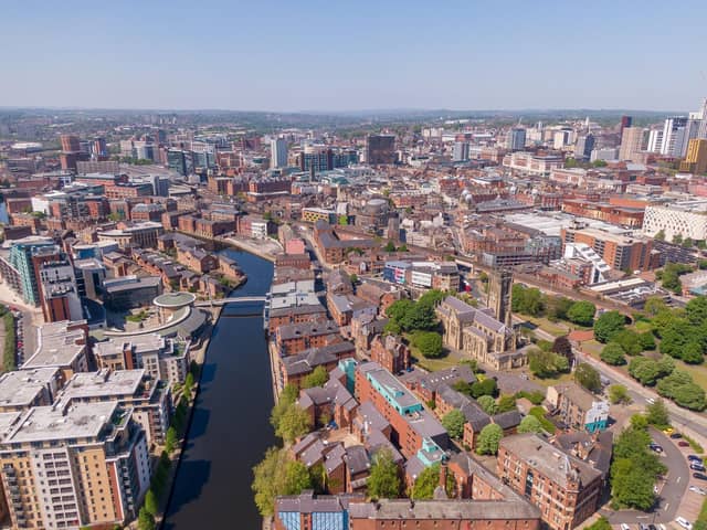 Pictured, Leeds City Centre in Yorkshire with Leeds Minster and River Aire. Leeds Libraries has teamed up with British Libraries to help small businesses transform, future-proof and grow in Leeds, Bradford, Calderdale, Kirklees and Wakefield. Photo credit: stock.adobe.com