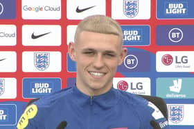 England's new-look Phil Foden talking to the media on Tuesday. Picture: PA