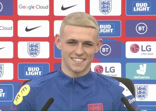 England's new-look Phil Foden talking to the media on Tuesday. Picture: PA