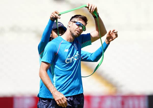 England's James Anderson during a nets session at Edgbaston. Picture: PA