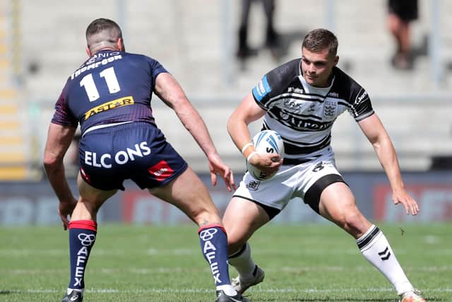 Hull FC's Cameron Scott (right) and St Helens' Joel Thompson during the Betfred Challenge Cup semi-final match at the Leigh Sports Village last Saturday. Picture: Richard Sellers/PA Wire.