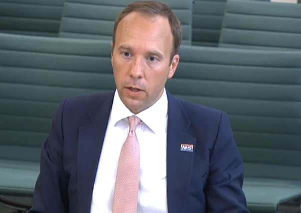 Screen grab of Health Secretary Matt Hancock giving evidence to the Science and Technology Committee and Health and Social Care Committee where he answered questions over allegations Dominic Cummings previously made before the Health and Social Care Committee and Science and Technology Committee.