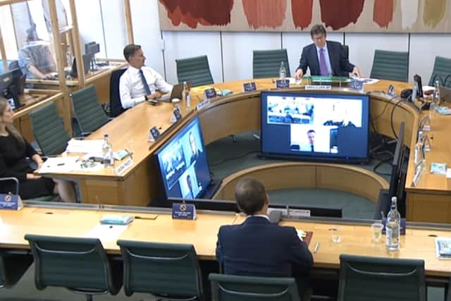 Screen grab of Health Secretary Matt Hancock giving evidence to the Science and Technology Committee and Health and Social Care Committee where he answered questions over allegations Dominic Cummings previously made before the Health and Social Care Committee and Science and Technology Committee.
