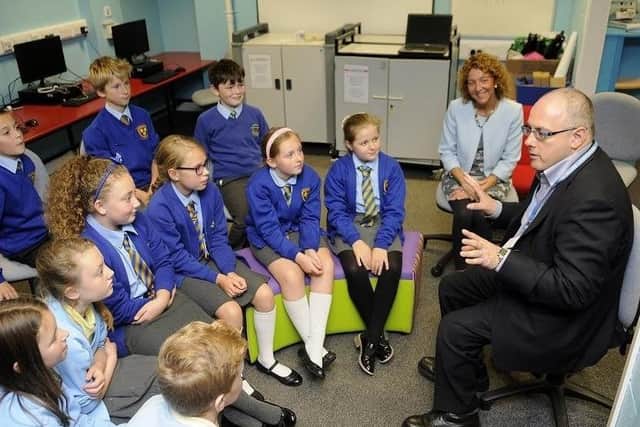 Education Committee chair Robert Halfon Mp during a pre-Covid visit to a primary school.