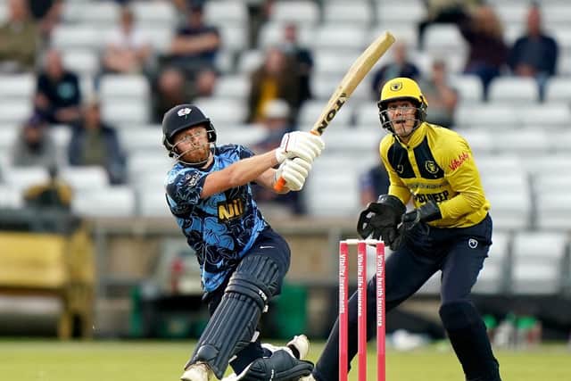Yorkshire Bears' Jonny Bairstow hits a six during the Vitality T20 match at Headingley, Leeds.