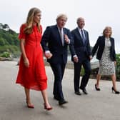 First Lady Jill Biden, US President Joe Biden, Prime Minister Boris Johnson and Carrie Johnson walk outside Carbis Bay Hotel, Carbis Bay, Cornwall, ahead of the G7 summit in Cornwall.