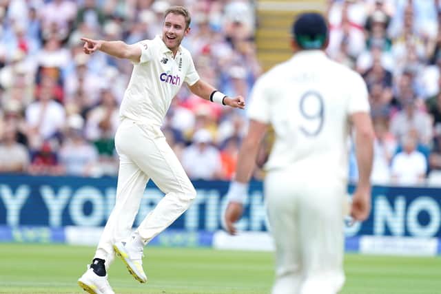 Got him: England's Stuart Broad celebrates taking the wicket of New Zealand's Tom Latham. Picture: PA