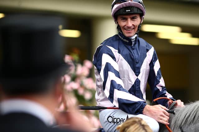 Jockey Danny Tudhope is all smiles after the Queen Anne Stakes success of Lord Glitters in 2019.