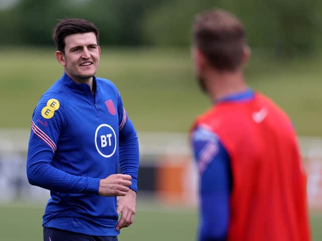 NOT RULED OUT: Harry Maguire's involvement against Croatia might be a "long shot" according to Gareth Southgate but the England manager has not ruled out the central defender just yet. Picture: Getty Images.