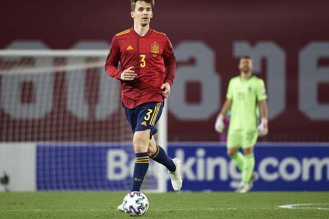 Leeds United's Diego Llorente playing for Spain. Photo: Tamuna Kulumbegashvili/Quality Sport Images/Getty Images