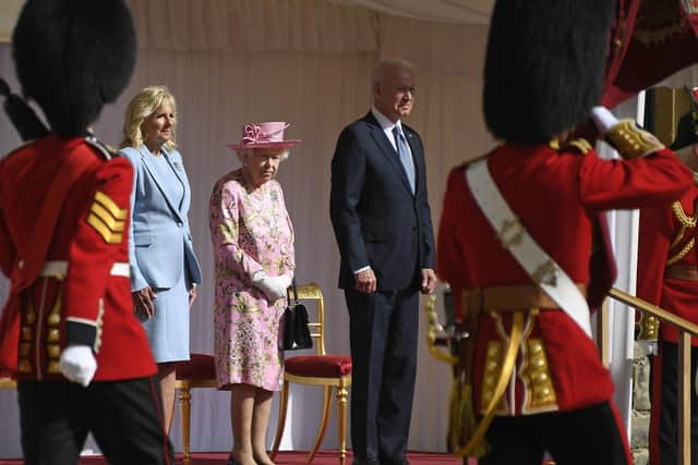 Queen Elizabeth II with US President Joe Biden and First Lady Jill Biden during their visit to Windsor Castle.