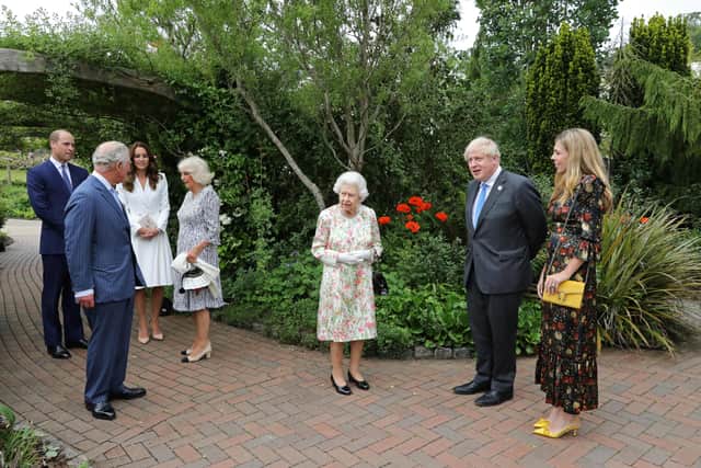 The Queen and her family meet Boris Johnson and his wife at the G7 summit.
