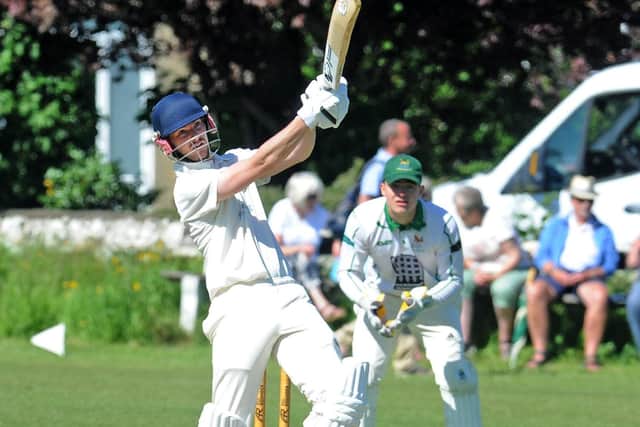 Six: George Myers reaches his century with a six. He scored 187 with 21 fours and 13 sixes for Rawdon against Horsforth in the Aire-Wharfe League.